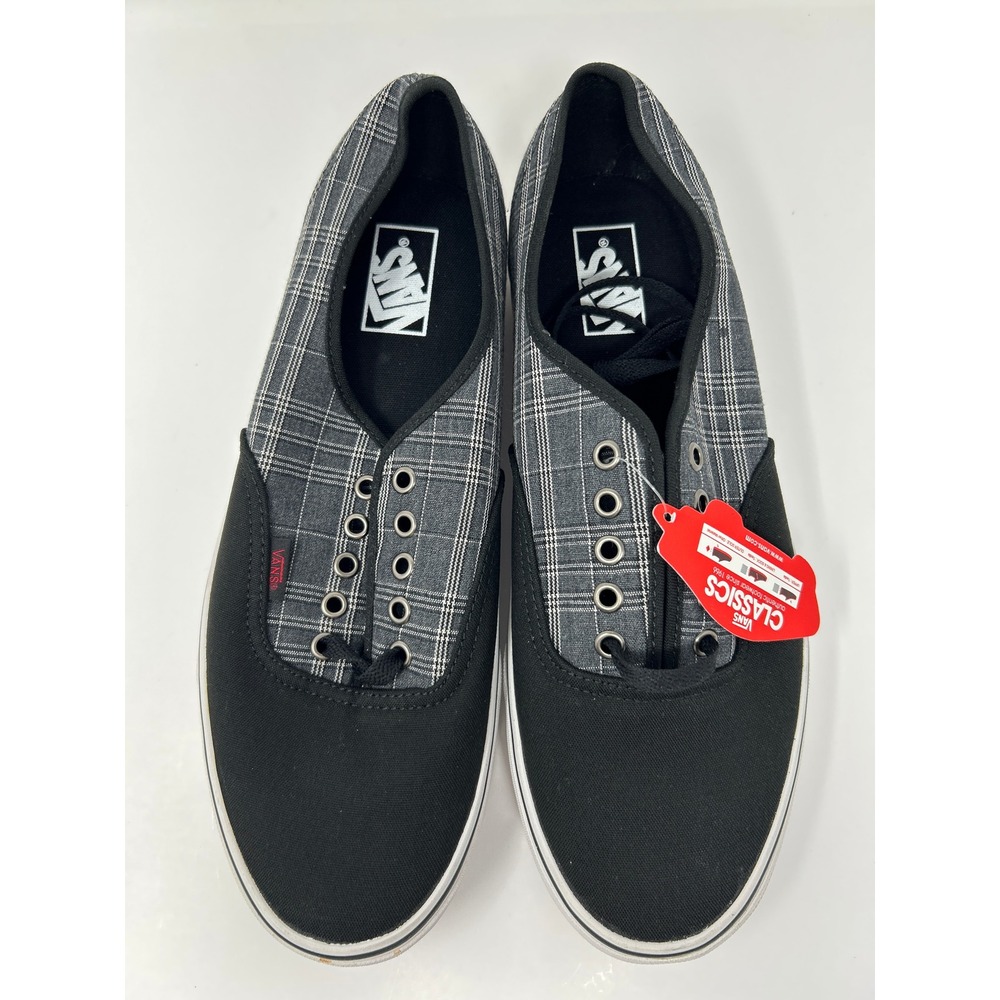 Vans Authentic Classics Mens Size 12 Black Plaid Low Top Skate Sneakers Shoes